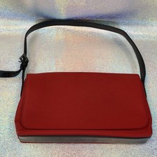 COACH Burgundy Red Twill CANVAS SLIM LEATHER FLAP SHOULDER HANDBAG G0J-7413