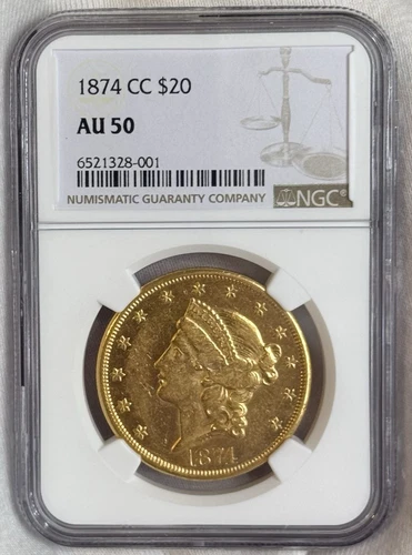 1874 CC Semi PL $20 Gold Double Eagle NGC AU 50 Low Mintage Key Date Low Price