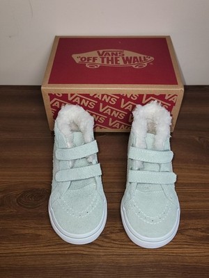 Vans Kids Sk8-Mid Reissue V Light Mint with Faux Fur Lining - Size 9 Toddler