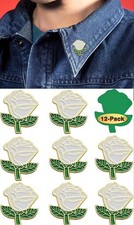 12 Pcs White Rose Pins 1.2"- Enamel Lapel Pin Brooch Badge For Men Women