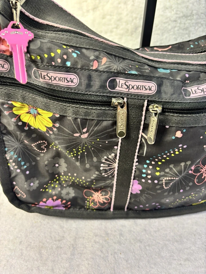 LESPORTSAC Multicolor Flowers Birds Butterfly Nylon Messenger Crossbody Bag 2Zip - Image 2 of 4