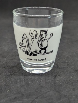 Whimsical Vintage Shot Glass Down The Hatch 2 oz