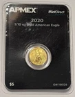 2020 American Gold Eagle 1/10 oz $5 Coin - BU Brilliant Uncirculated in TEP