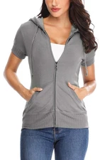 MISS MOLY Women's Zip Up Hoodie Short Sleeve Casual Pockets Lightweight Sweat...