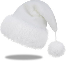 White Velvet Santa Hat for Adults Thick Plush Christmas Holiday Costume