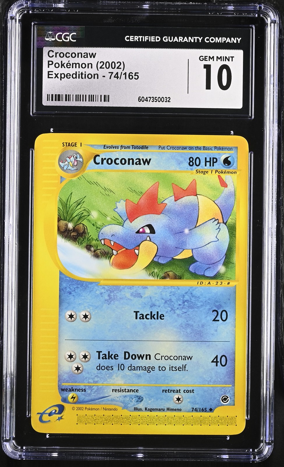 CGC 10 GEM MINT Croconaw 2002 Expedition 74/165 Pokemon Card psa