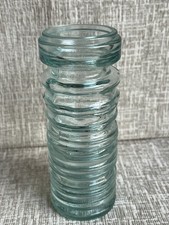 Aqua Blue Art Glass Bud Vase Heavy Ribbed Spiral Texture 5.5  Unmarked