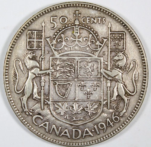 1946 No Design "6" Canada 50 Cent Very Fine 950,235 Mintage KM-36 Free Shipping