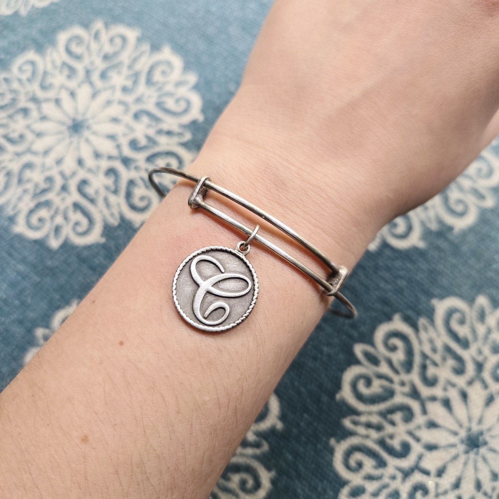 Wind & Fire "C" Initial Silver Bangle Bracelet - image 1