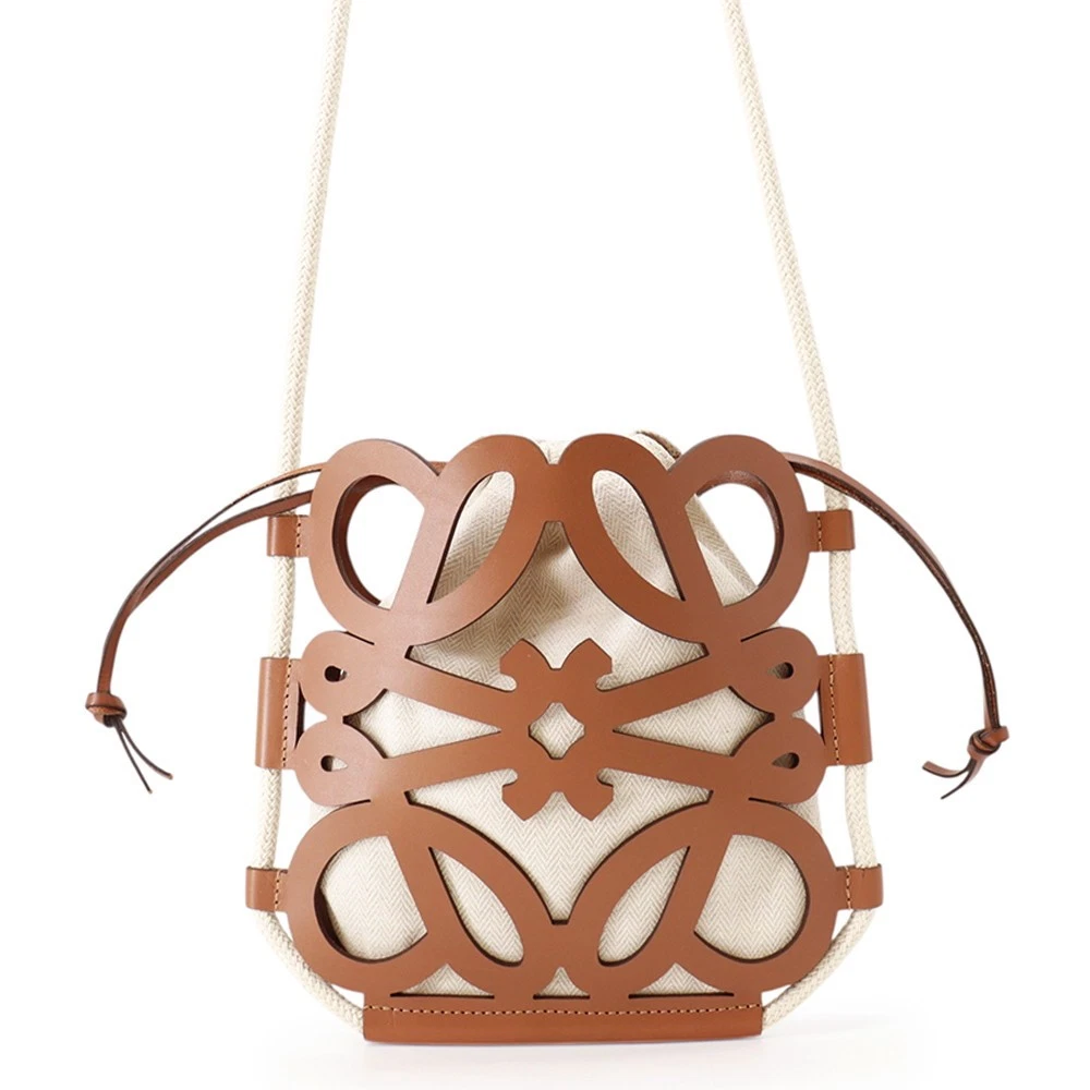 Loewe — LOEWE Cut-out Shoulder Bag Leather/Canvas Brown/Ivory B922Q09X01