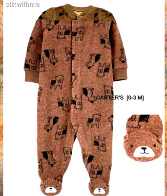 Carter's Child of Mine Infant Fleece Sleep N Play with Puppy Footies [0-3 M] EUC
