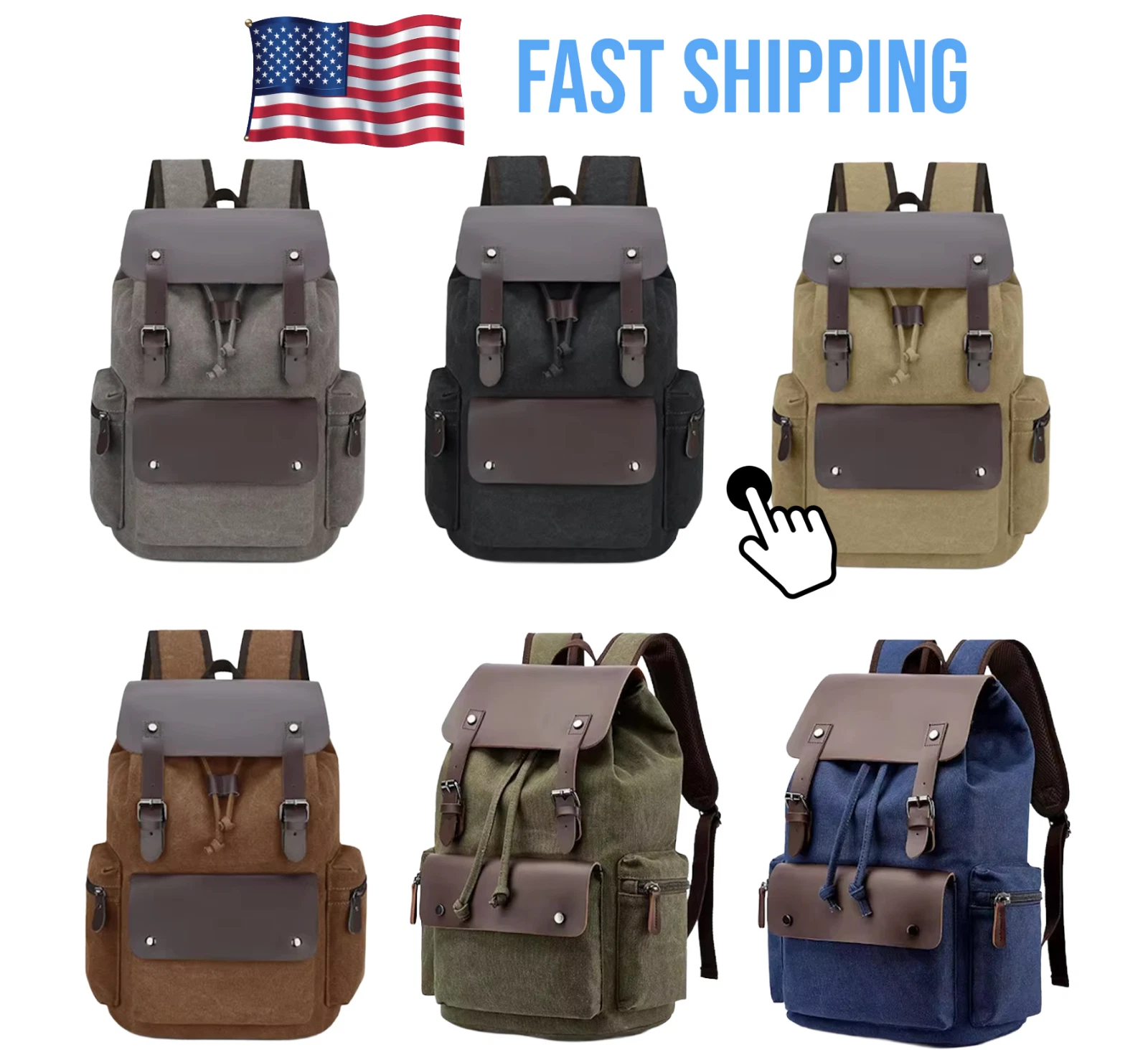 Vintage Canvas Backpack Rucksack Men Women Travel Laptop School Hiking Bag Large
