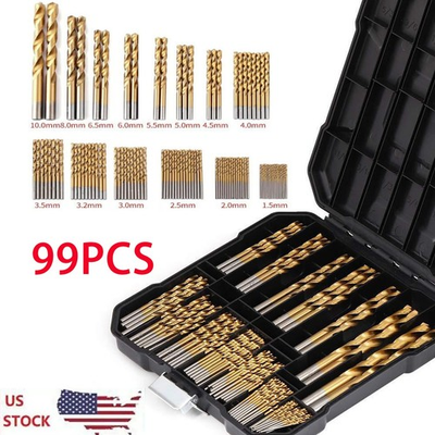 #ad 99PCS Drill Bit Set 1 16quot; 3 8quot; HSS Titanium Multi Drill Bits Twist Metal Tools $11.99