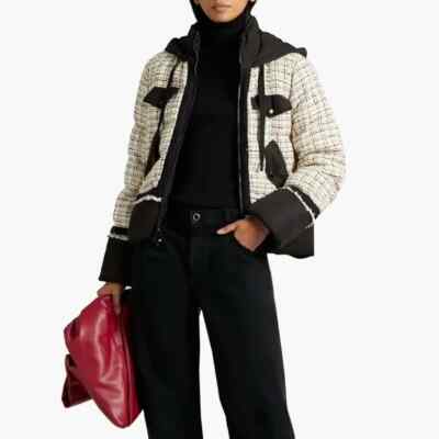 Veronica Beard Camrose Boucle Tweed Hooded Puffy jacket Size L #SJ1211 