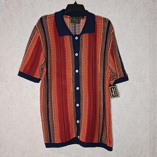 Camisa Massive Luxury Edition Para Hombre Tejido Crochet Cuello Abotonado Top Naranja - Imagen 2 de 7