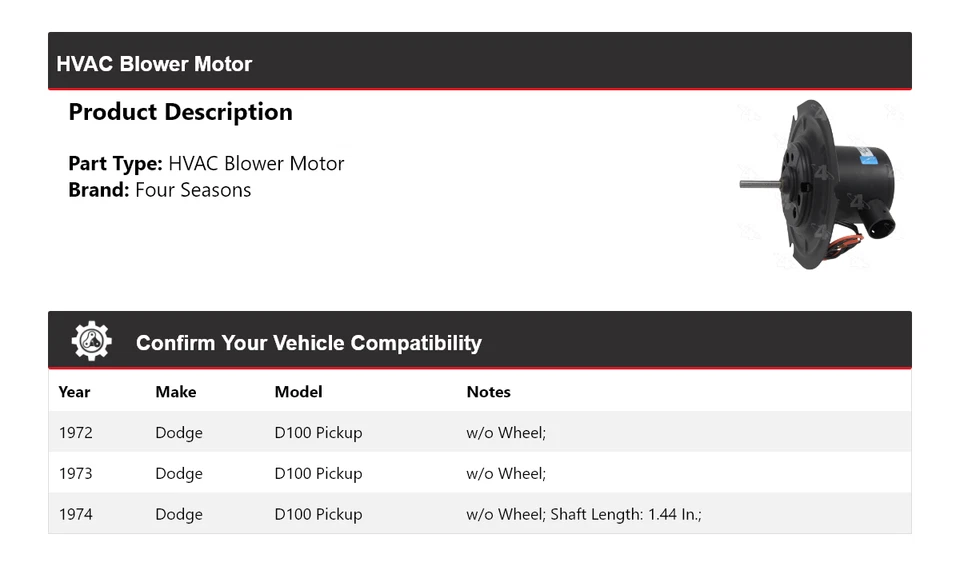 Motor soplador de climatización para camioneta Dodge D100 1972-1974 4 estaciones 1973 Foto 2 de 4