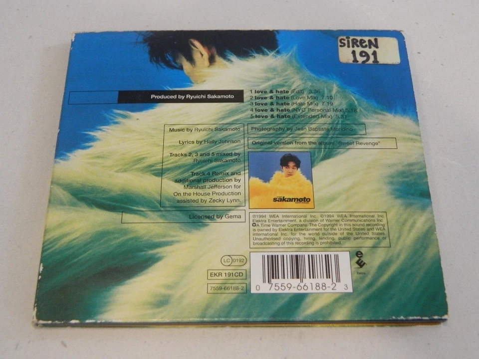 CD sencillo Ryuichi Sakamoto Featuring Holly Johnson Love & Hate [Edición limitada] Foto 3 de 3