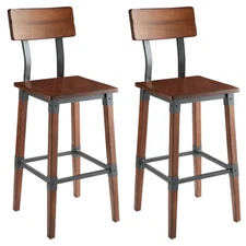 2 PACK Industrial Style Rustic Antique Walnut Wood Restaurant Dining Barstool