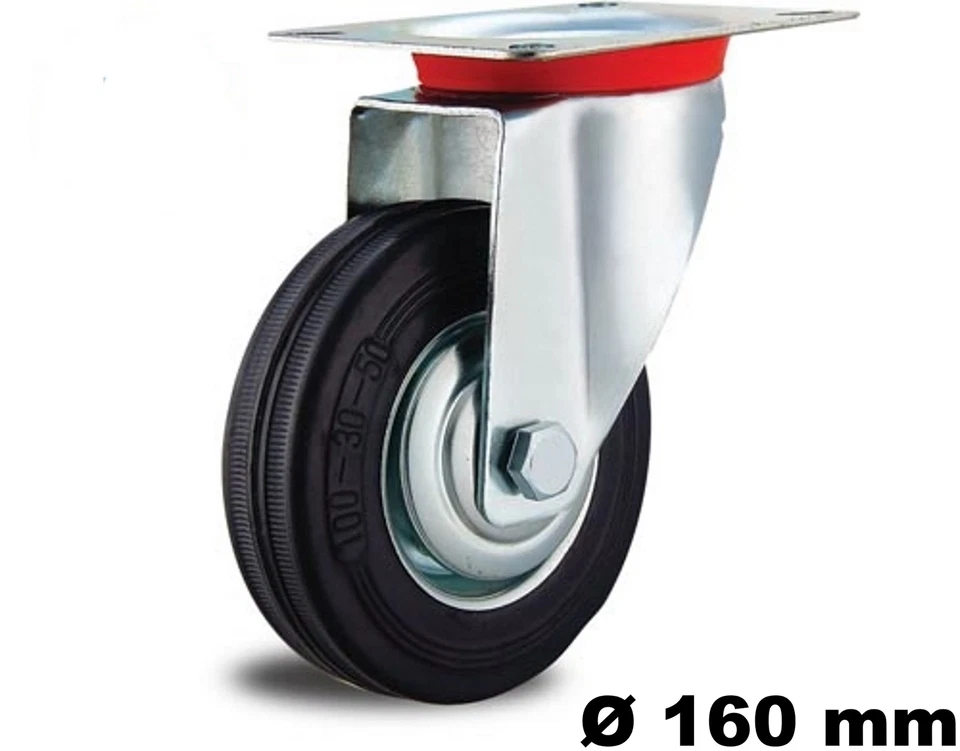 2 Lenkrollen 150mm Stahlfelge Vollgummi für Innen und Außen bis 135 kg drehbar  - Bild 3 von 4