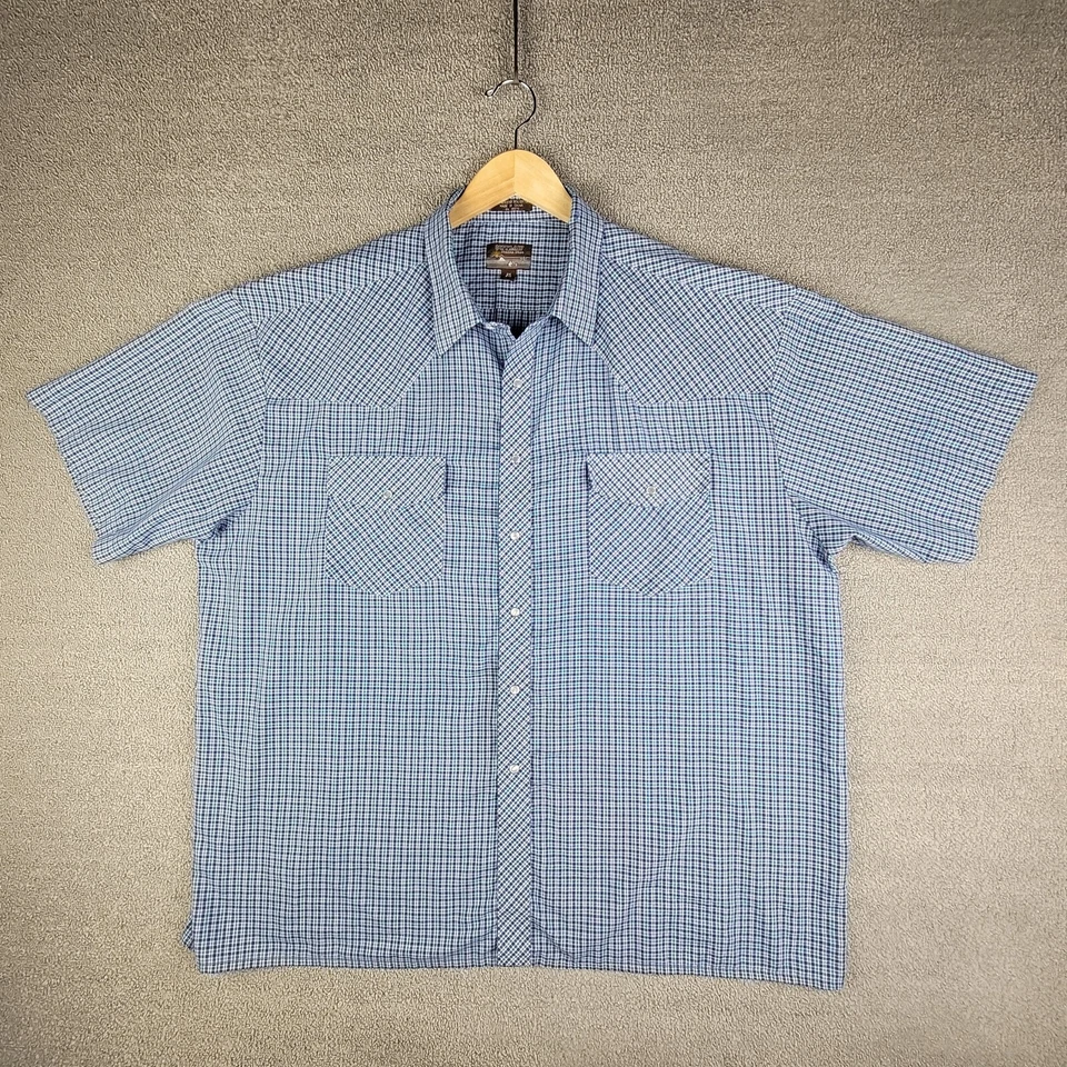 Рубашка мужская Outlaw 2X большая ковбойская вестерн жемчуг застежка легкая летняя клетчатая - Изображение 2 из 4