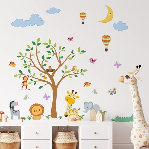 Jungle Animal Wall Decal Tree Wall Sticker for Kid Room Bedroom Nursery Playroom