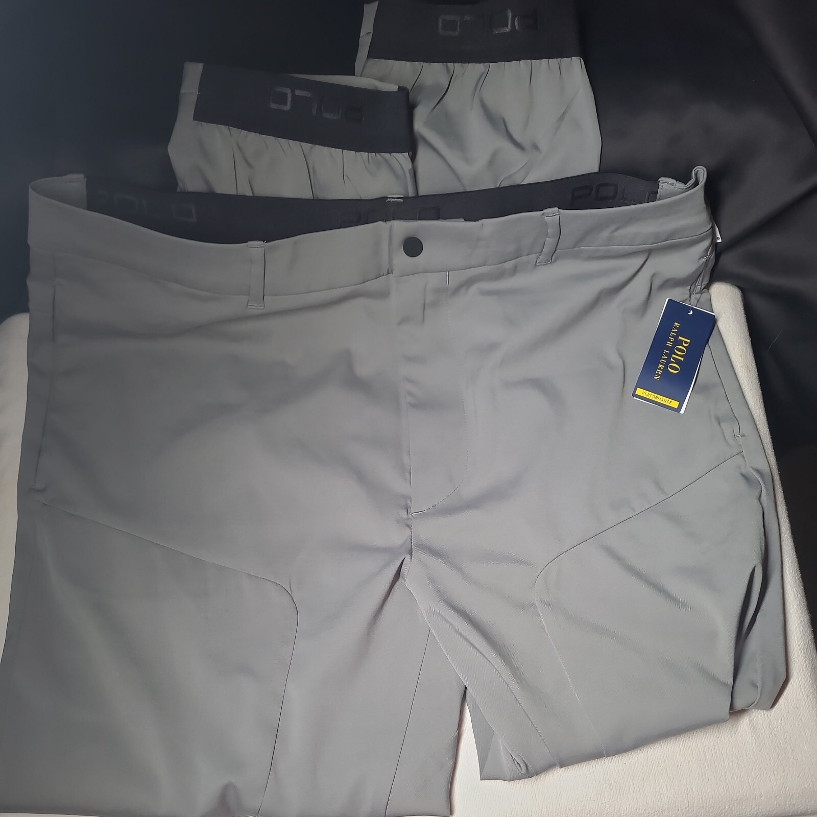 Polo Ralph Lauren pantaloni da golf chino elasticizzati aderenti uomo 38 32 grigi con pony nuovi con etichette
