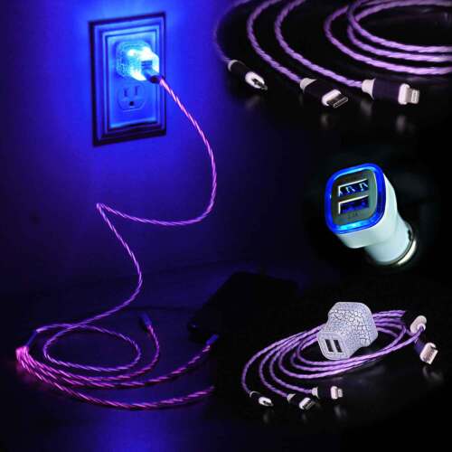 Cordon câble chargeur multiple DEL Light Up 3 en 1 - iPhone Android type C - Photo 14 sur 15