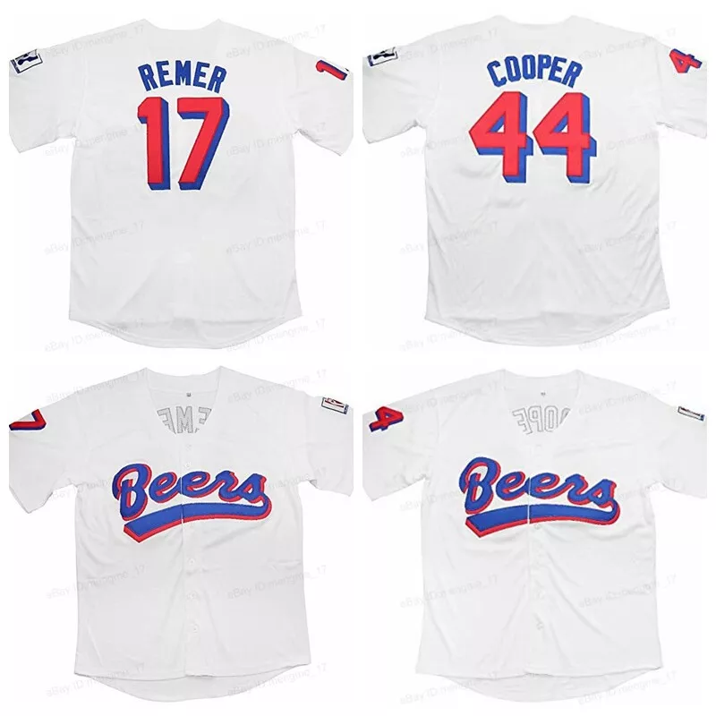  Mens Baseketball Beers Jersey 44 Joe Cooper 17 Doug Remer  Stitched Baseball Jersey (44 White, Small) : Sports & Outdoors