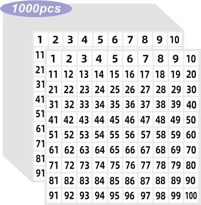 White Number Stickers 1-100, 1 Inch Consecutive Number Stickers, Square Small Se