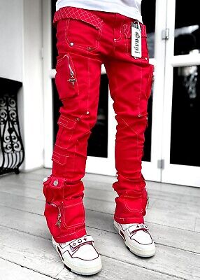 Guapi Limited Edition Blood Red Contrast Stacked Cargo Pants 38x32 