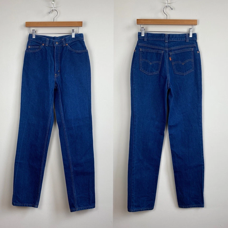 Jeans Levi’s Años 80 Naranja Tab Cintura Alta Raro Big E Misses Etiqueta 27x32 Foto 4 de 4