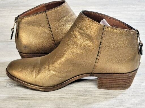 Lucky Brand Belvva Ankle Boots Womens 8M Gold Leather Rear Zip Pre-owned - Picture 10 of 10