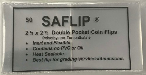 2.5 x 2.5 Mylar Coin Flips Saflip Safe 50 Double Pocket Long Term Submission NGC - Picture 4 of 6
