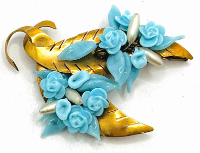 Exceptional Louis Rousselet Aqua Blue Lampwork Poured Glass Vtg Brooch Bijoux