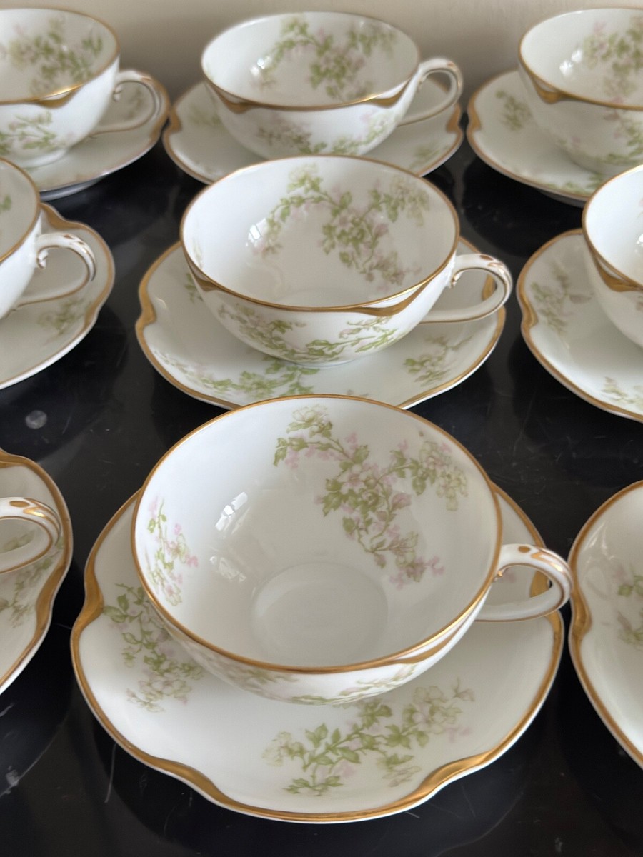 Haviland Limoges France Schleiger 61A Green Flowers Set of 9 Cups