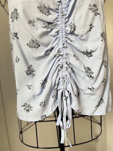 WOMEN's - Mango Sky Blue with Floral Print Strappy, Cropped, Ruched Vest Top - Picture 7 of 11