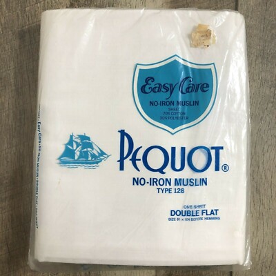 Vintage PEQUOT No-Iron Muslin Double Flat Sheet Easy Care White NOS