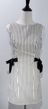 Wild Fable Women's Black White Striped Mini Dress Round Neck Open Back Bow S