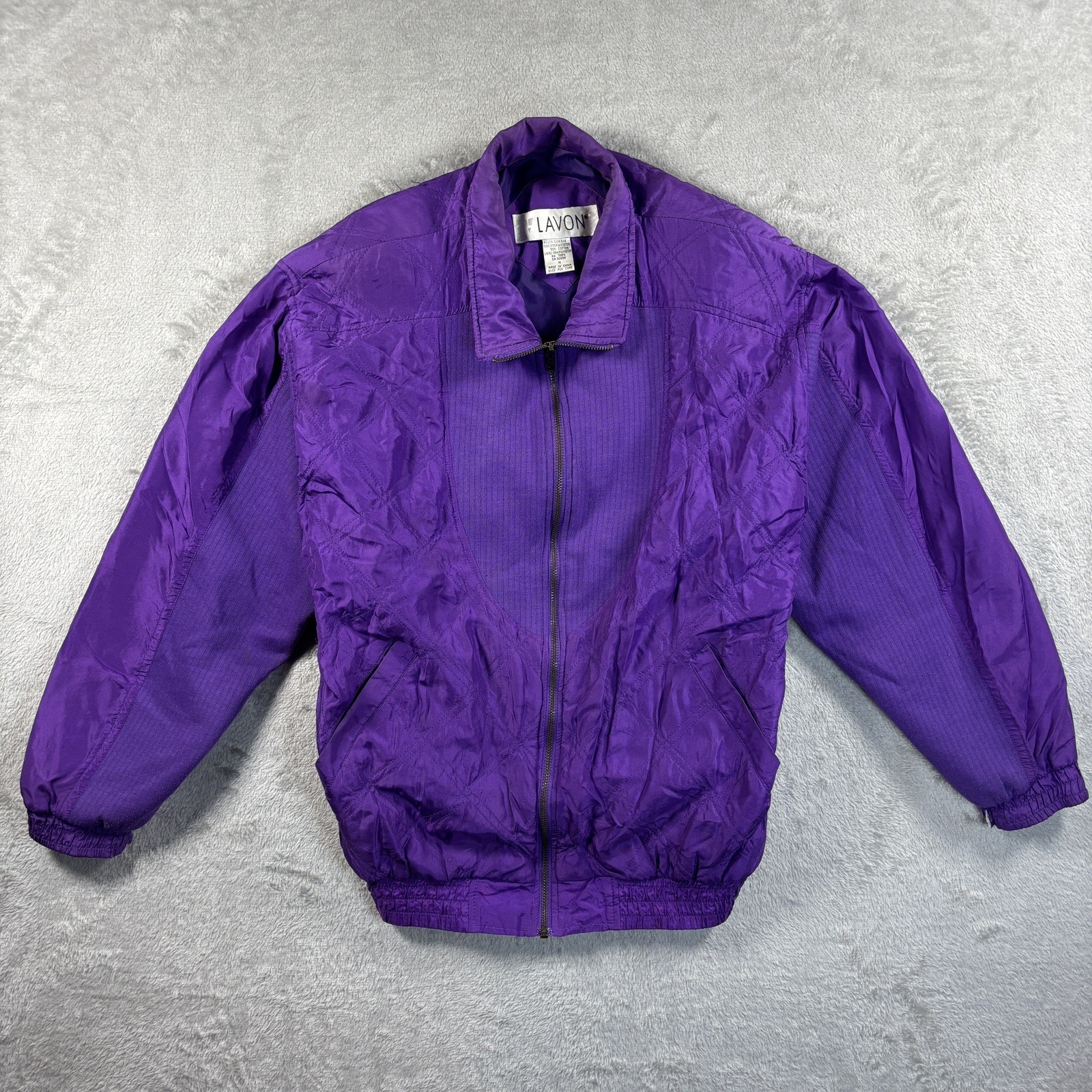 Vintage Lavon Purple Silk Bomber Jacket Women’s M Zip Lightweight 1980s