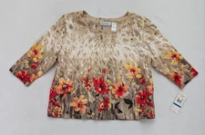 Alfred Dunner Women's Top Size PXL 3/4 Sleeve T-Shirt Beige Floral Print NEW