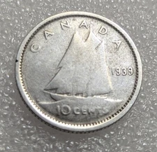 1939 10 Cents Canada 80% Silver King George VI #143