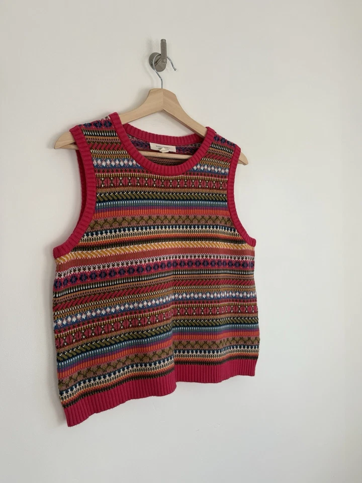 Seasalt Knitted Vest Size Uk 14 Red Striped Chunky Sleeveless Jumper Tank Cotton - Image 2 of 4