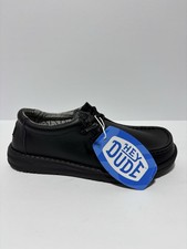Hey Dude Youth Mono Black Leather Slip-On Shoes, Boys’ Size 6 M