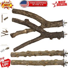 Easy Install Natural Wood Bird Perch Pack - Safe Playing Area for Birds 4 PCS 