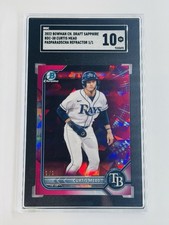 Marketplace image: 2022 Bowman Chrome Draft Sapphire Curtis Mead Padparadscha Refractor 1/1 SGC 10