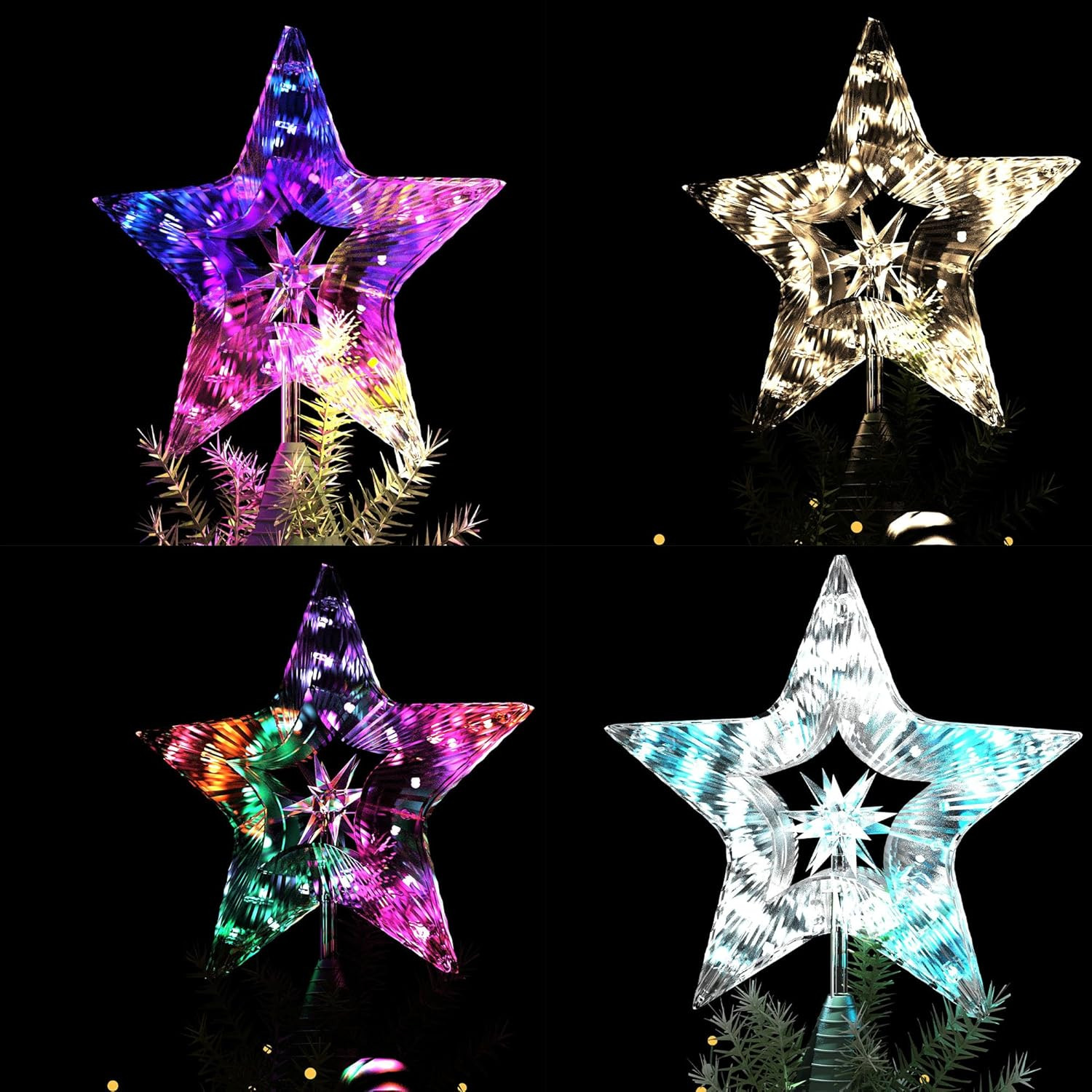10" Christmas Tree Star Topper with Lights, Shatterproof, RGB Glow, USB Plug In