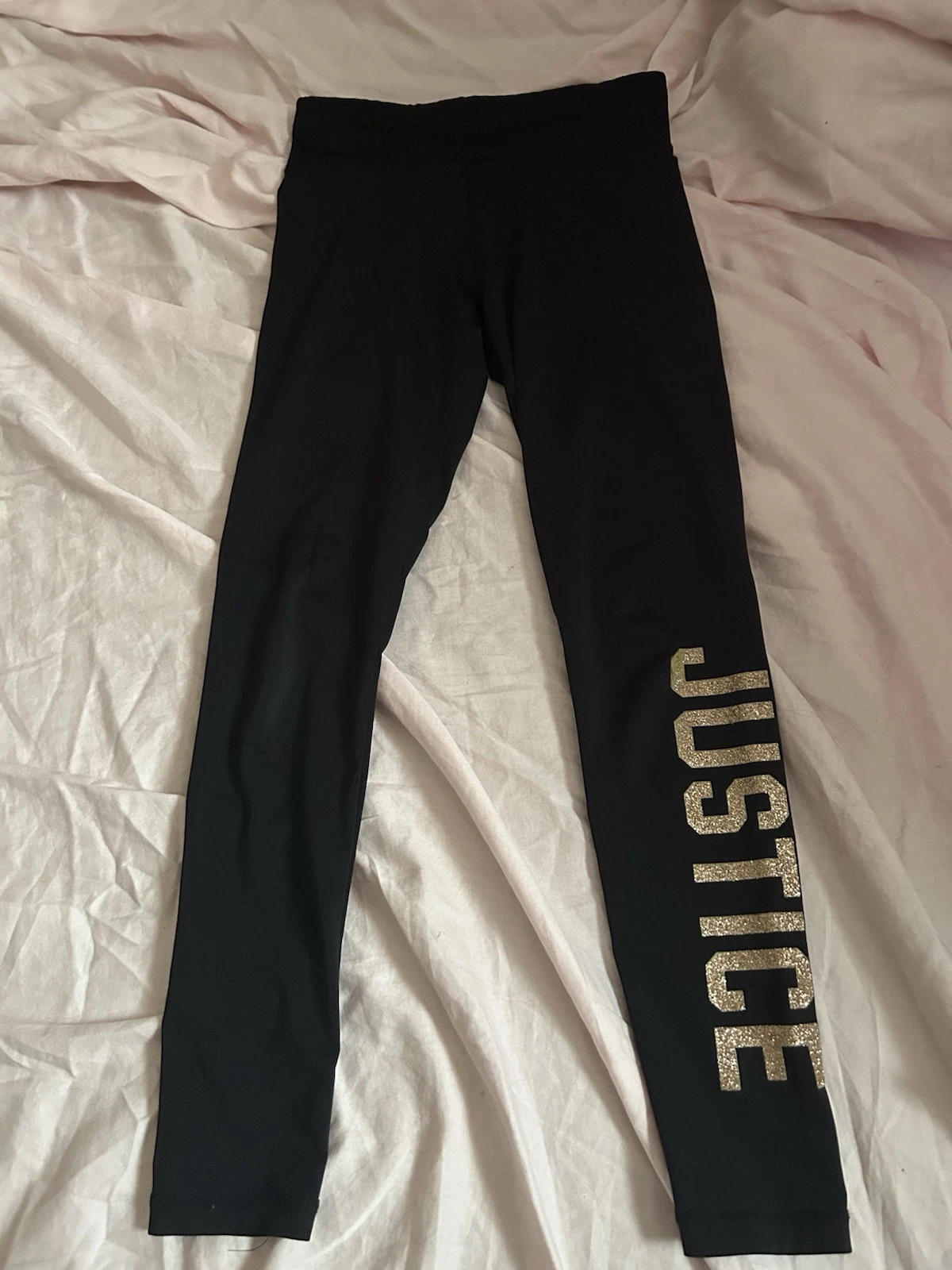 Justice Kids Leggings With Gold Glitter Logo Size 10