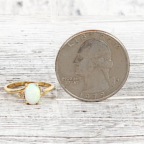 Vintage 14K Yellow Gold Opal Diamond Ring 3.75 Midi Retro 1950's Era Luxury - Picture 8 of 8