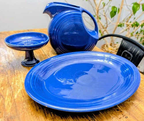Fiesta Ware Mixed Lot Cobalt Sweets Compote Blue Oval Platter Pitcher Set