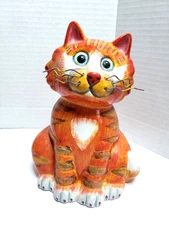 Bella Casa by Ganz "Jake" Orange Whimsical Cat Bank Wire Whiskers 6.5"